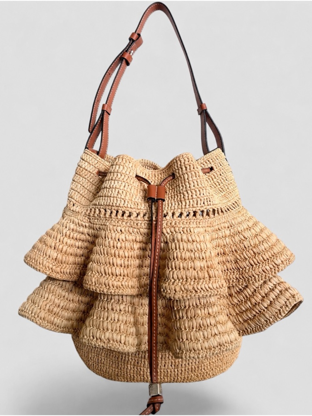 LOEWE x Paula's Ibiza Balloon Ruffled Raffia Shoulder Bag